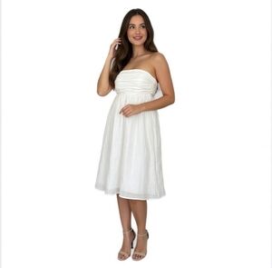 J.Crew Women's White Linen Strapless Prom Dress 6/S Fit Flare Knee Length VG
